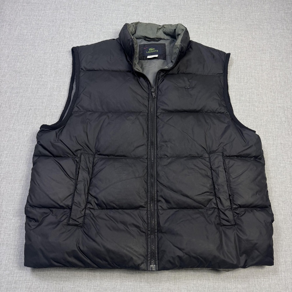 Lacoste Puffer Jacket Vest Mens 56/7 2XL Black Down Filled Full Zip Outdoor